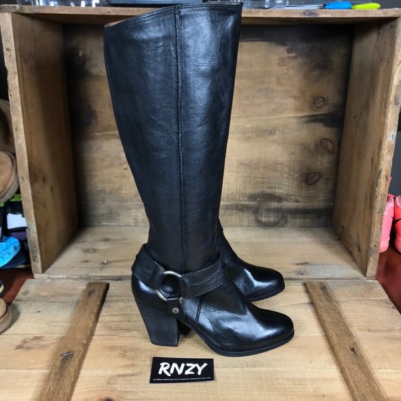 Frye Shoes - Frye Essa Seam Harness Black Leather Tall Boots